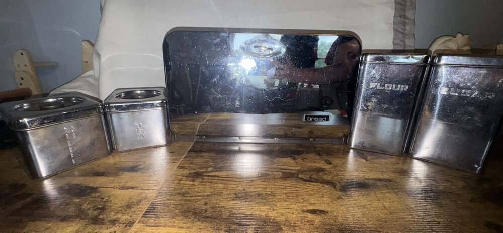 Vintage Lincoln Beautybox Chrome Bread Box with Canister Set